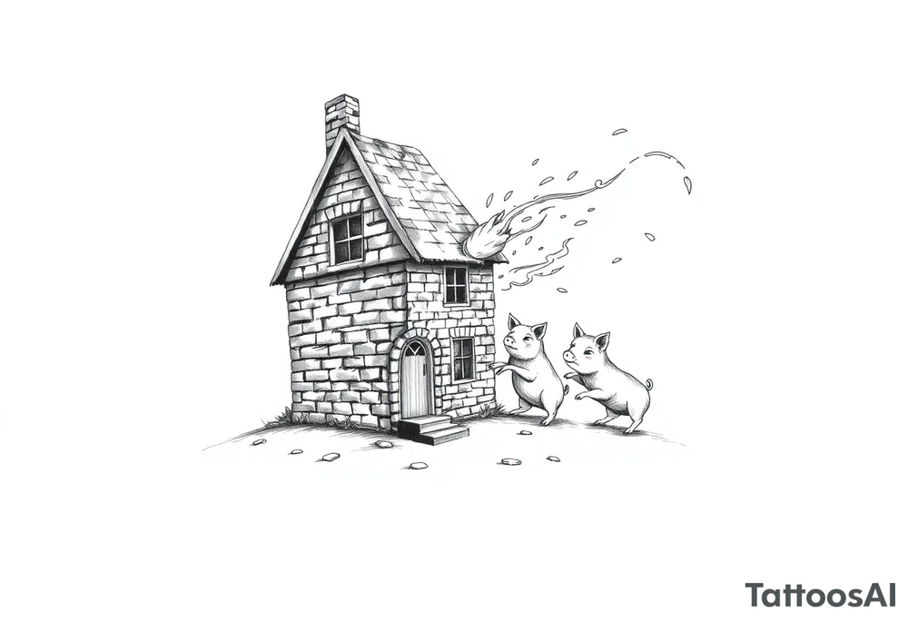 Brick house being blown off 3 little piggy's by a big bad wolf tattoo idea