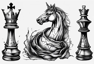 big king chess with lots of cracks marble tattoo idea