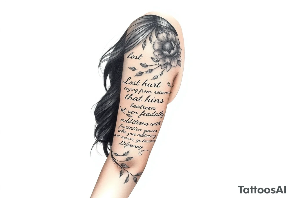 Lost hurt and trying to recover from addiction with quotes in english tattoo idea