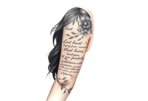 Lost hurt and trying to recover from addiction with quotes in english tattoo idea