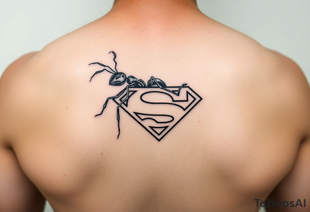 Black ant carrying a superman logo tattoo idea