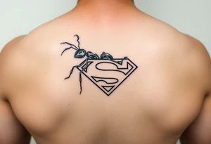 Black ant carrying a superman logo tattoo idea