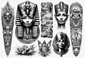 Egyptian theme full sleeve realistic tattoo idea