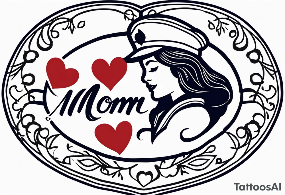 sailor style with word “mom” in a heart tattoo idea