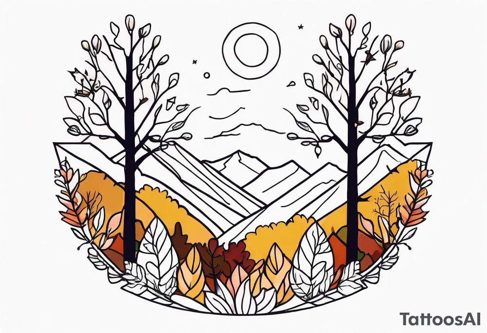 thigh tattoo with fall colors and nature theme tattoo idea