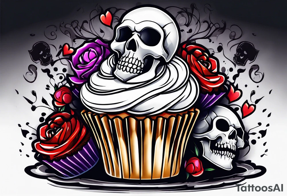 Cupcake with skulls and dark evil imagery tattoo idea