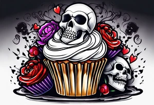 Cupcake with skulls and dark evil imagery tattoo idea