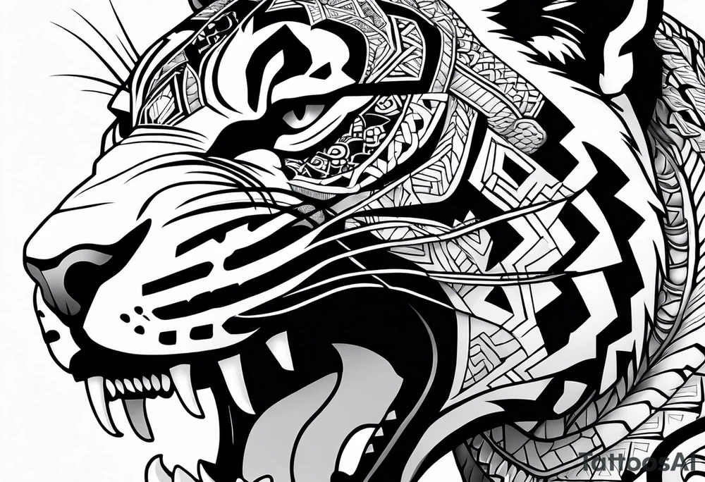 aztec black jaguar with snake tattoo idea