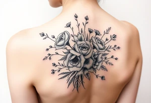 vintage bouquet of wild roses and meadow flowers with morning dew tattoo idea