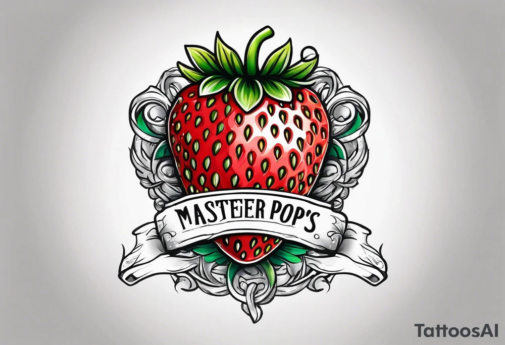 lonely strawberry wrapped in memorial banner saying Pops tattoo idea