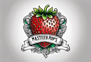 lonely strawberry wrapped in memorial banner saying Pops tattoo idea