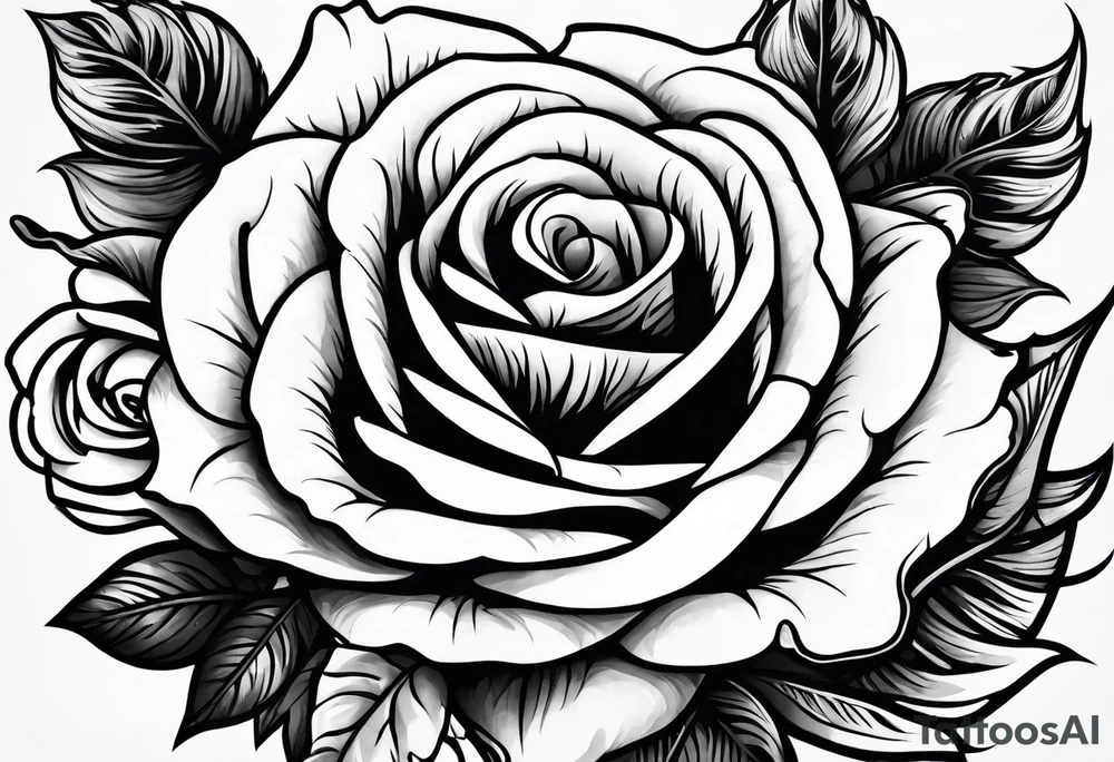 A long stem rose stem stabbed through a human hand tattoo idea