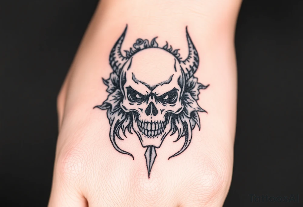 Demonic skull with filler around it tattoo idea