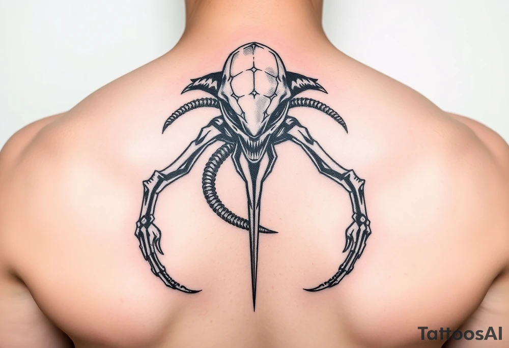 A stencil style drawing of an alien tattoo idea
