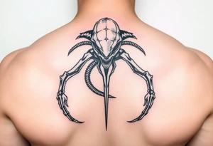A stencil style drawing of an alien tattoo idea