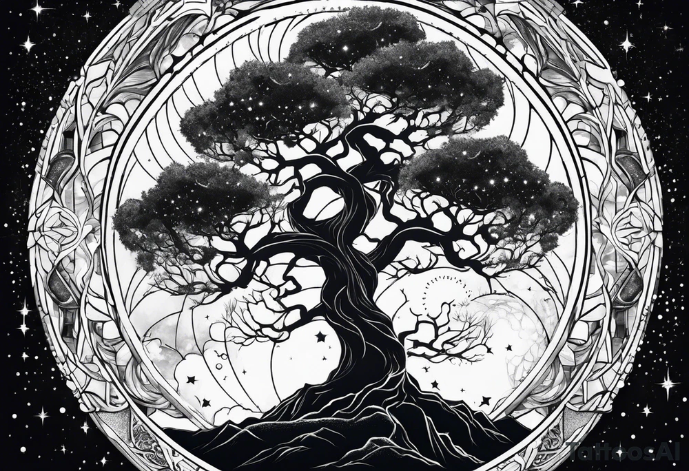 cosmic yggdrasil night sky tattoo idea