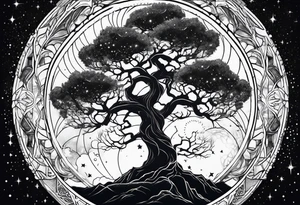 cosmic yggdrasil night sky tattoo idea