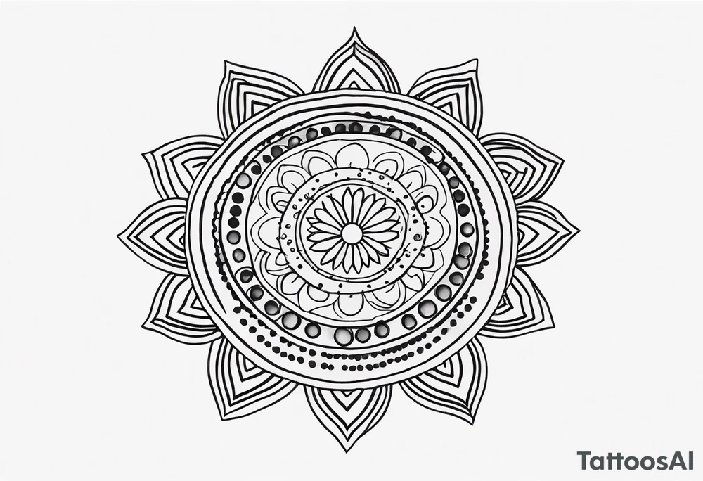 simple sunshine made of black dots with circles. mandala vibe without being a mandala tattoo idea