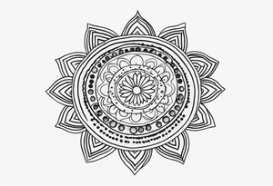 simple sunshine made of black dots with circles. mandala vibe without being a mandala tattoo idea