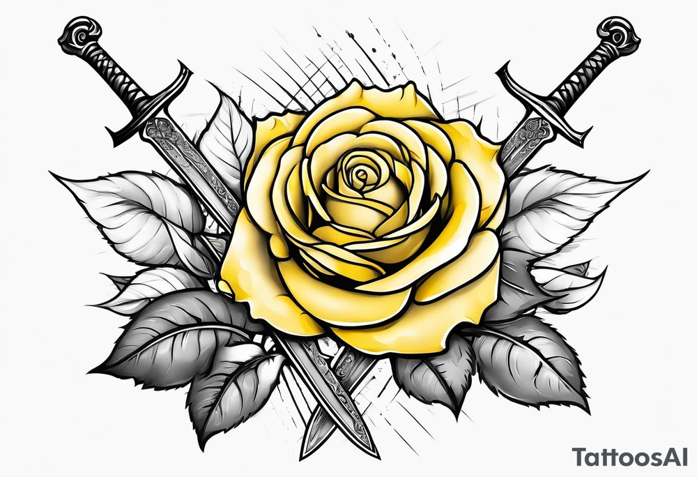 yellow roses and sword tattoo idea