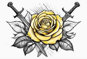 yellow roses and sword tattoo idea