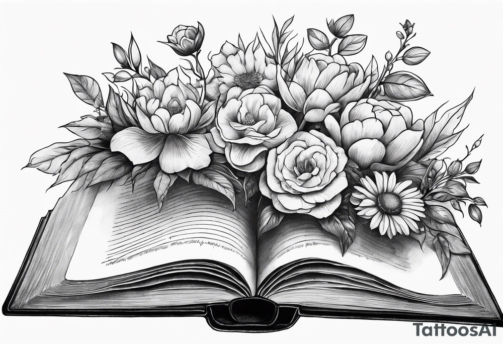 An open book with flowers growing out of it tattoo idea