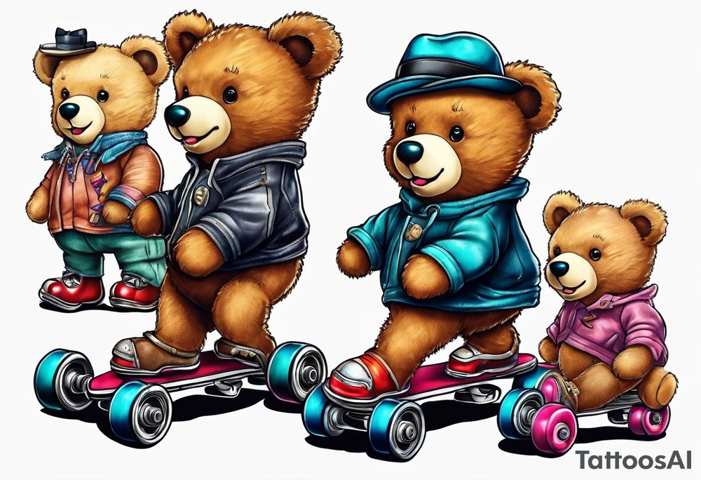 teddy bears wearing roller skates on their feet tattoo idea