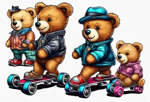 teddy bears wearing roller skates on their feet tattoo idea