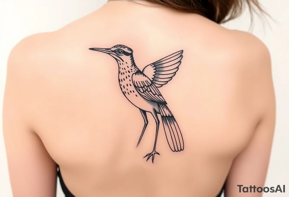 Realtistic large road Runner bird, for placement on the upper thigh tattoo idea
