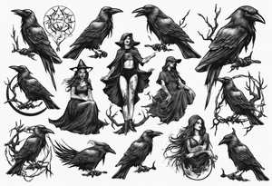 witch with crows tattoo idea