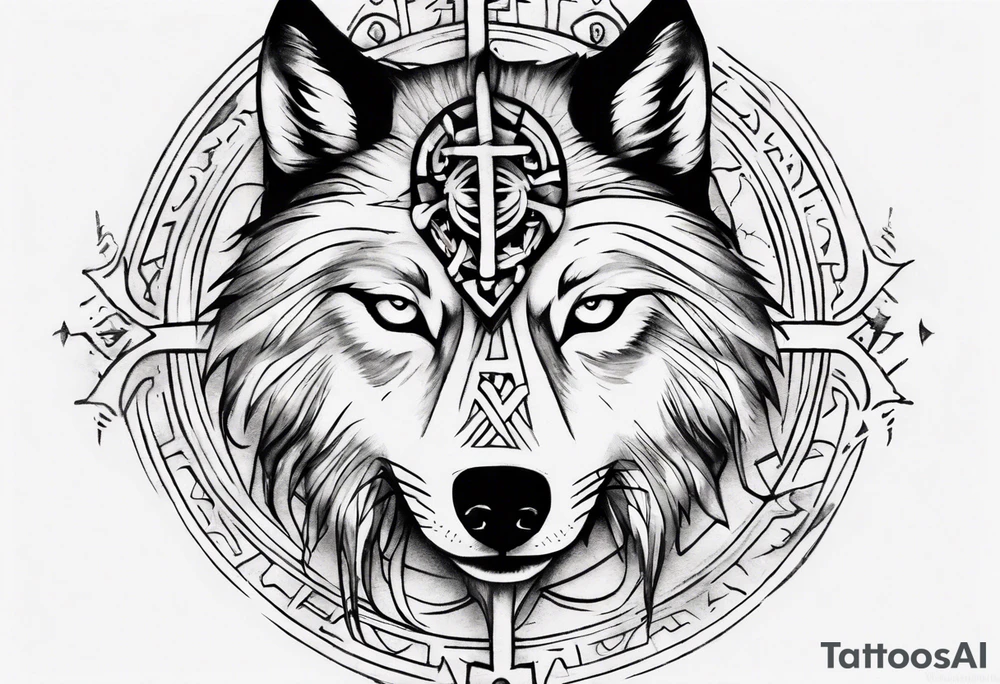 want a half sleeve on my left forearm featuring a side profile of wolf with a vegvisir for its eye, incorporating Māori patterns and Norse symbols tattoo idea