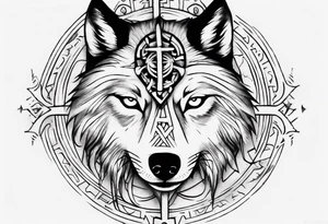 want a half sleeve on my left forearm featuring a side profile of wolf with a vegvisir for its eye, incorporating Māori patterns and Norse symbols tattoo idea