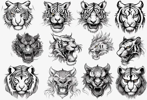 Ancient mythical tiger like creature on a sleeve tattoo idea