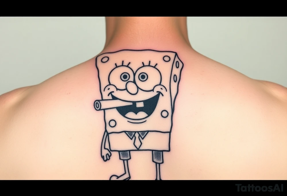 spongebob square pants stoned with a blunt in his mouth tattoo idea