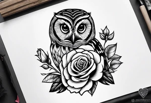 Barred owl holding a rose and a heart tattoo idea