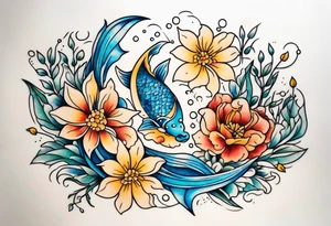 Pisces with flowers tattoo idea