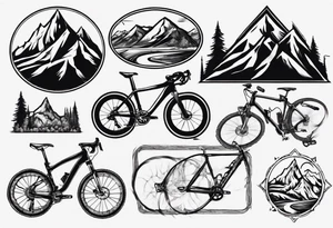 flexed bicep with road bicycle and a mountain tattoo idea