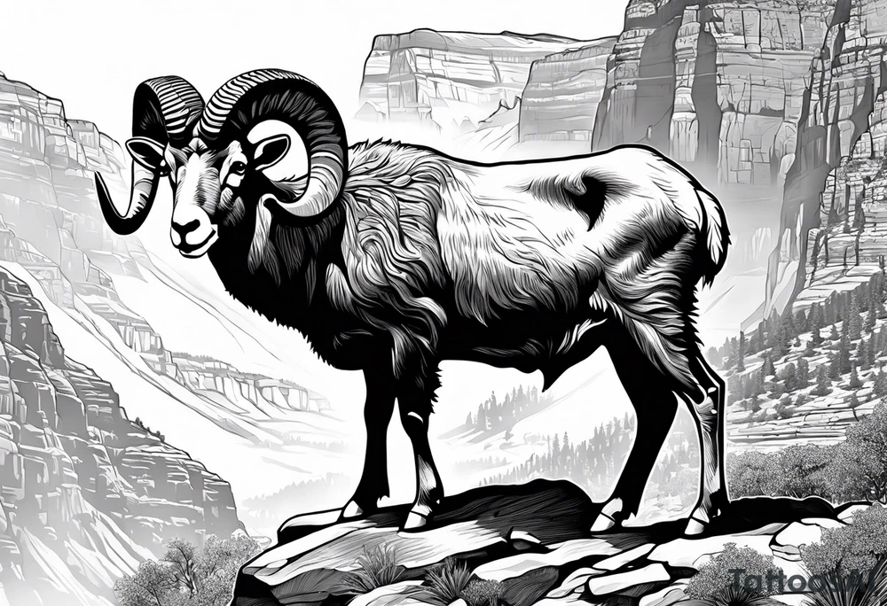 Bright angel trail with a big horn sheep,  forearm tattoo idea