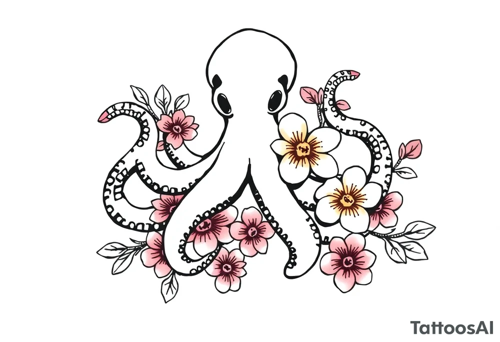octopus and flowers tattoo idea