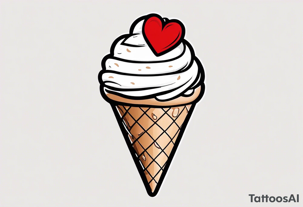 chocolate chip ice cream cone with one red heart tattoo idea
