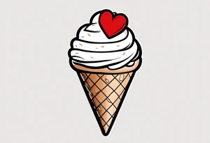 chocolate chip ice cream cone with one red heart tattoo idea