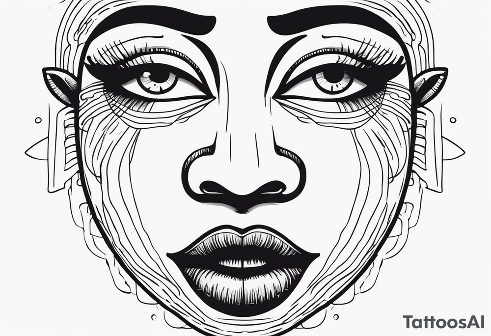 elongated cartoon face mouth open white eyes tattoo idea