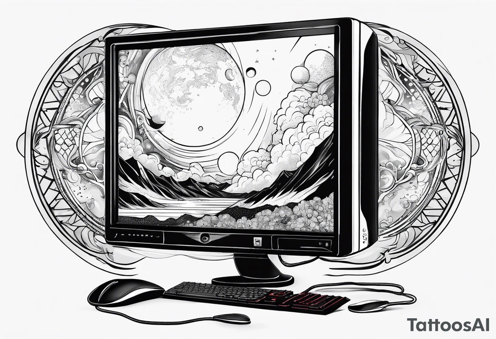 computer, space, fire tattoo idea