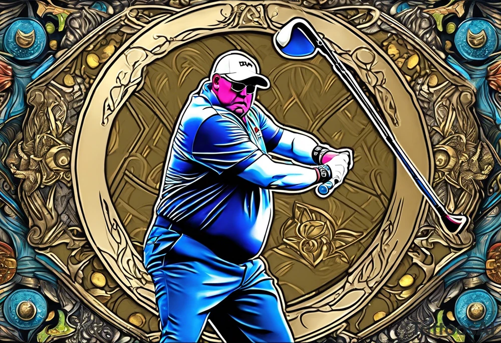 Golfer John Daly wearing the Infinity Gauntlet on one hand and holding a putter on the other hand on the 18th hole of the Masters. tattoo idea