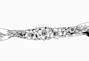 sleeve of narcissus flowers, holly and jonquil flowers tattoo idea