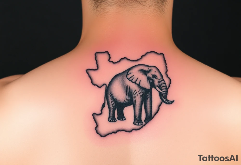 tattoo combining map of South Africa and elephant tattoo idea