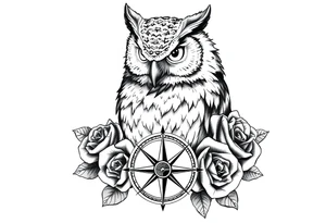 an owl,compass,roses, tattoo idea