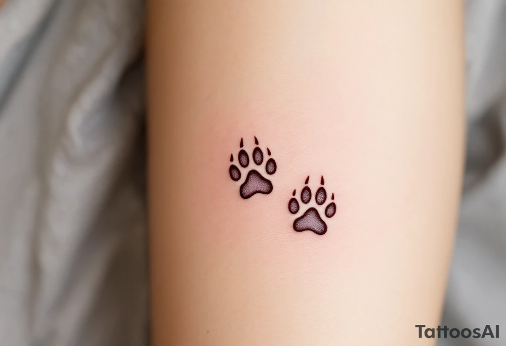 Negative Space Paw Prints – Skin-tone cutouts creating the illusion of paw prints through light and shadow contrast. tattoo idea