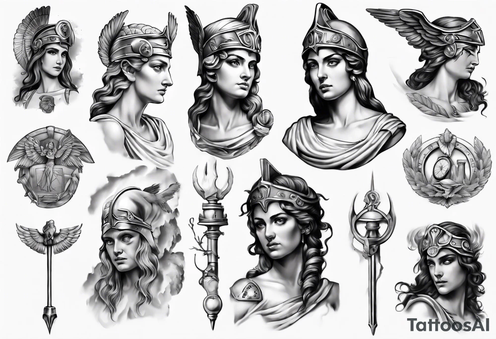 realistic Athena greek mythology tattoo idea