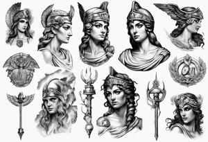 realistic Athena greek mythology tattoo idea